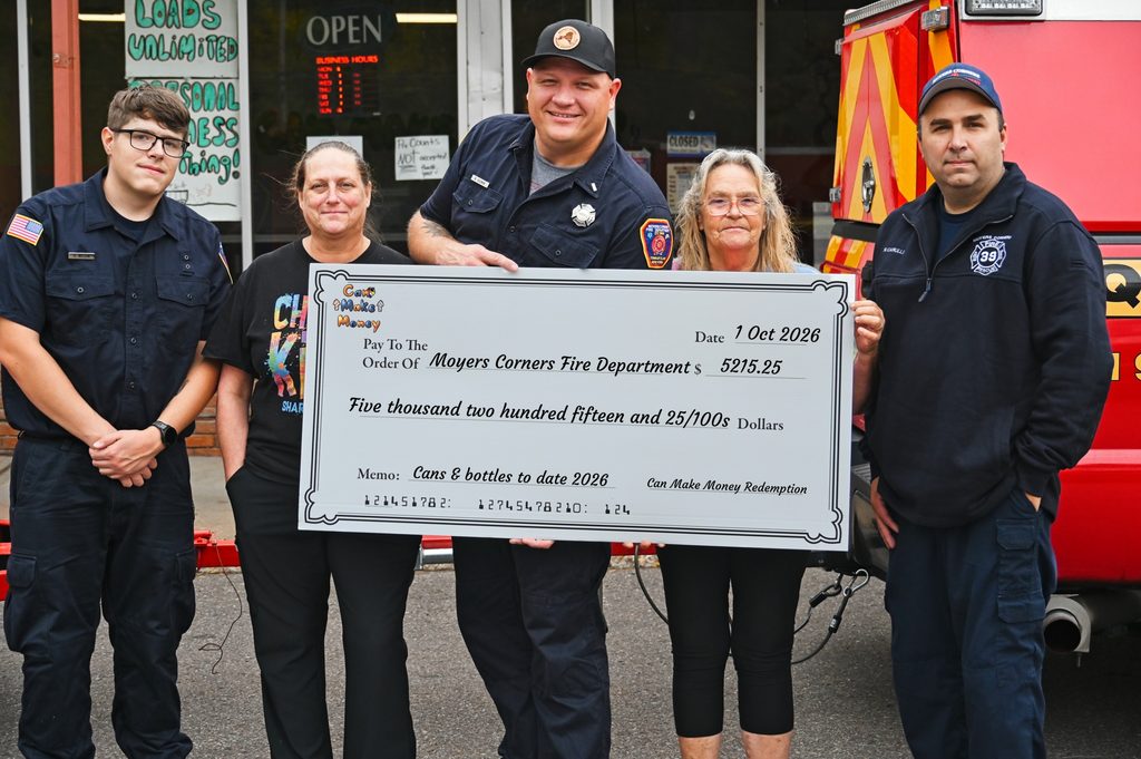 Firefighter Hunter Wilson, CMMR volunteer Ally, Lieutenant Nate Gilman, CMMR Manager Margie, Firefighter Nick Carulli